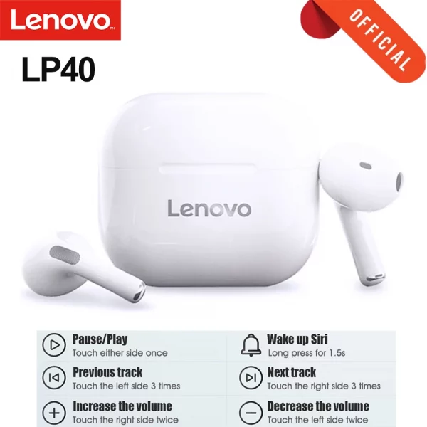 Lenovo LP40 Auriculares Intrauditivos Inalámbricos Bluetooth blancos - Imagen 2